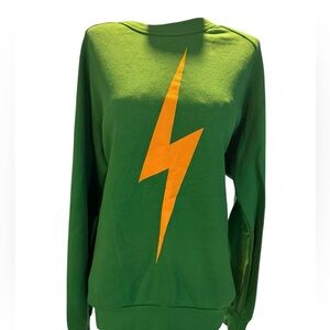 NW/OT Aviator Nation Green Sweatshirt with Yellow Lightning Bolt